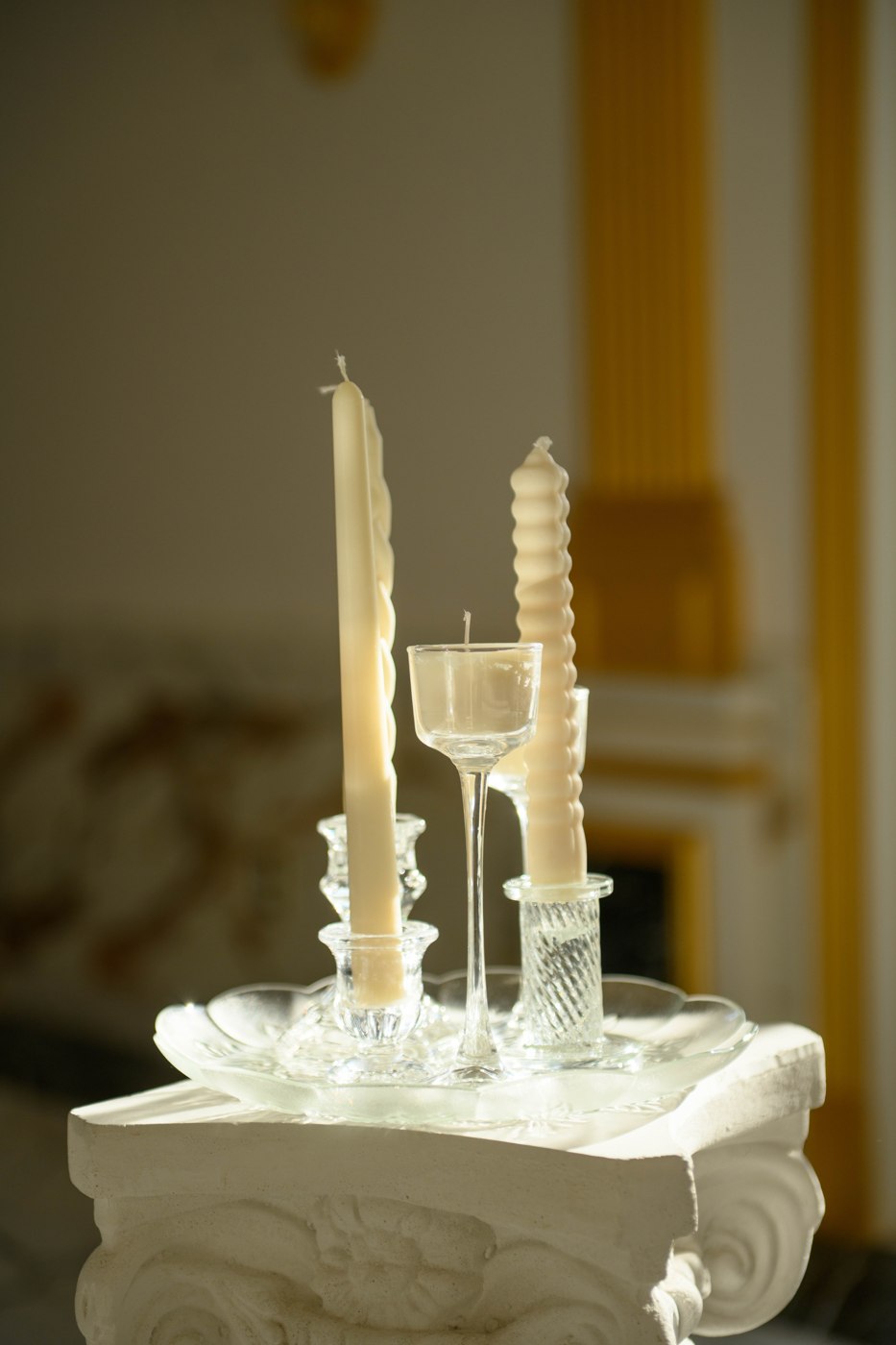 Detail of LaRue & Co. glass candle holders